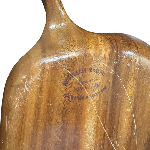 Vintage 1970s Hand Carved Hawaiian Leaf Shaped Chip & Dip Bowl - Picture 4 of 4